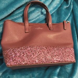 Kate Spade Greta Court glitter purse with top handle in Cherrywood